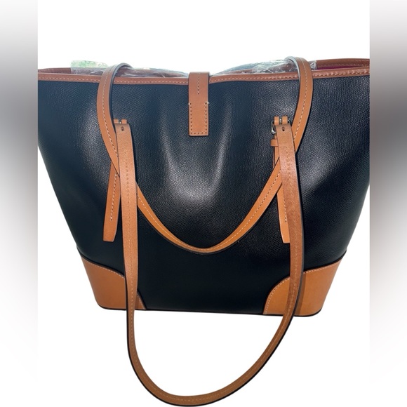 Dooney & Bourke Black and Tan Tote Bag + Dust Bag - Picture 2 of 12
